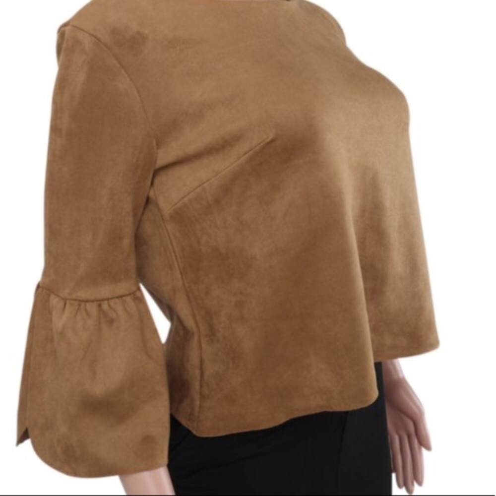 Faux Suede Bell Sleeve Top *LIQUIDATION* - Picture 3 of 8
